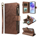 For Samsung Galaxy A55 5G Leather Case 9 Card Slots Zipper Pocket Phone Cover with Wrist Strap
