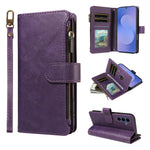 For Samsung Galaxy S26 FE Leather Case 9 Card Slots Zipper Pocket Phone Cover with Wrist Strap