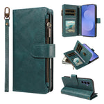 For Samsung Galaxy S26 FE Leather Case 9 Card Slots Zipper Pocket Phone Cover with Wrist Strap