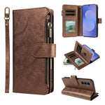 For Samsung Galaxy S26 FE Leather Case 9 Card Slots Zipper Pocket Phone Cover with Wrist Strap