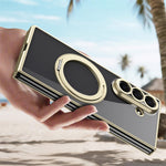 For Samsung Galaxy Z Fold8 Ultra Case Rotating Magnetic Kickstand Clear PC Phone Cover with Tempered Glass Screen Protector