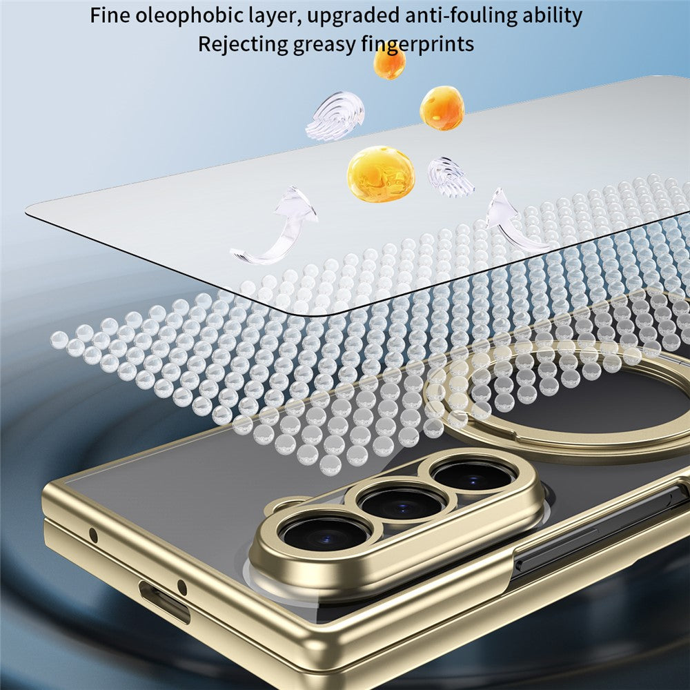 For Samsung Galaxy Z Fold8 Ultra Case Rotating Magnetic Kickstand Clear PC Phone Cover with Tempered Glass Screen Protector
