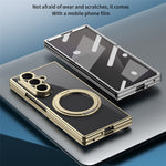For Samsung Galaxy Z Fold8 Ultra Case Rotating Magnetic Kickstand Clear PC Phone Cover with Tempered Glass Screen Protector