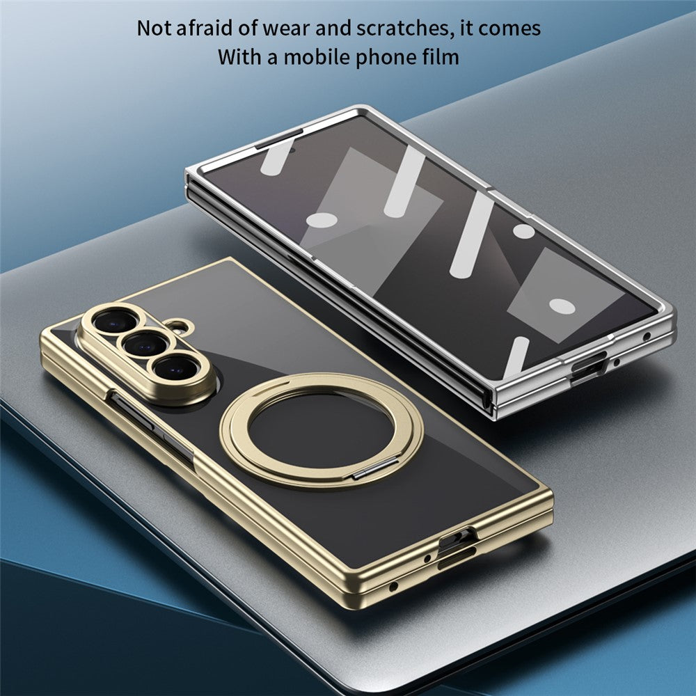 For Samsung Galaxy Z Fold8 Ultra Case Rotating Magnetic Kickstand Clear PC Phone Cover with Tempered Glass Screen Protector
