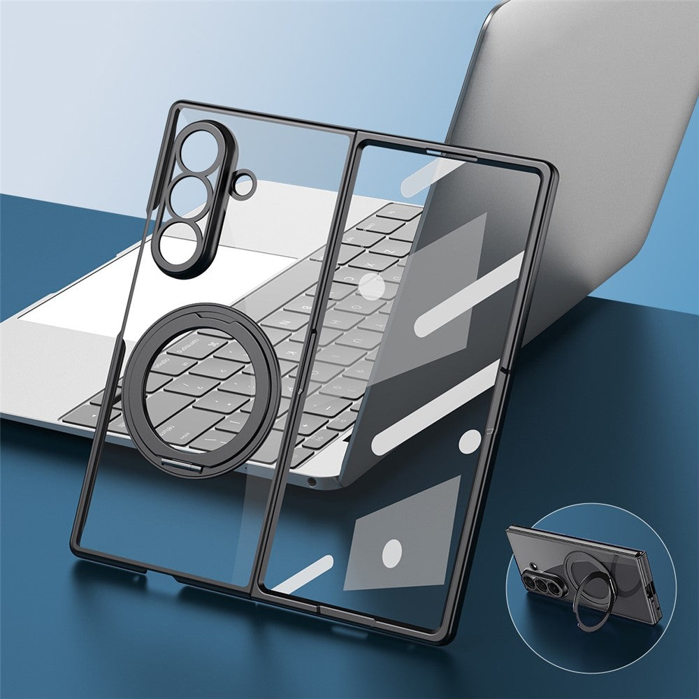 For Samsung Galaxy Z Fold8 Ultra Case Rotating Magnetic Kickstand Clear PC Phone Cover with Tempered Glass Screen Protector