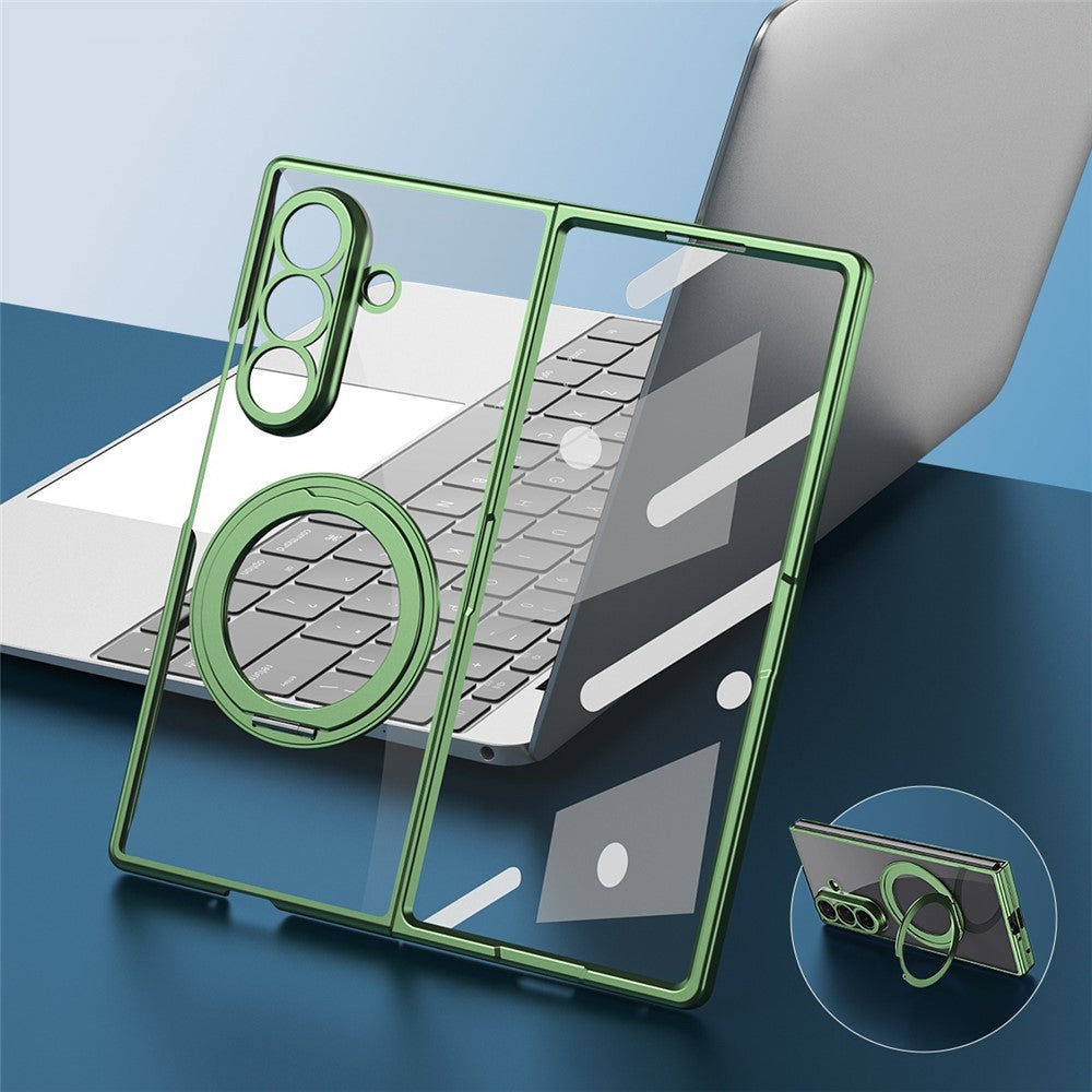 For Samsung Galaxy Z Fold8 Ultra Case Rotating Magnetic Kickstand Clear PC Phone Cover with Tempered Glass Screen Protector