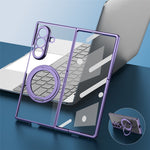 For Samsung Galaxy Z Fold8 Ultra Case Rotating Magnetic Kickstand Clear PC Phone Cover with Tempered Glass Screen Protector