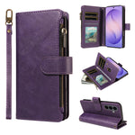 For Samsung Galaxy S26+ Leather Case 9 Card Slots Zipper Pocket Phone Cover with Wrist Strap