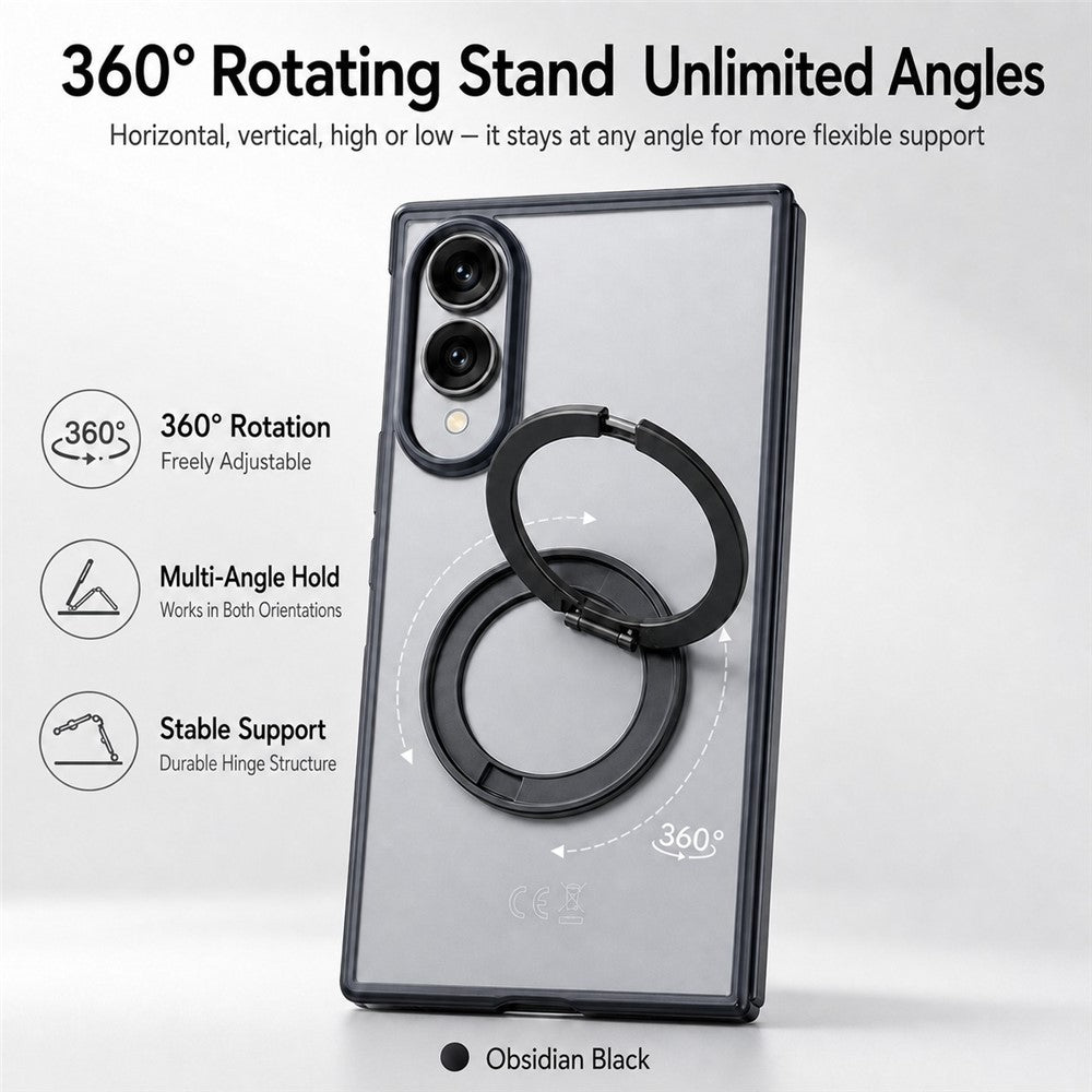 Til Samsung Galaxy Z Fold8 cover Roterende magnetisk støtteben Gennemsigtigt PC telefoncover med hærdet glas skærmbeskytter