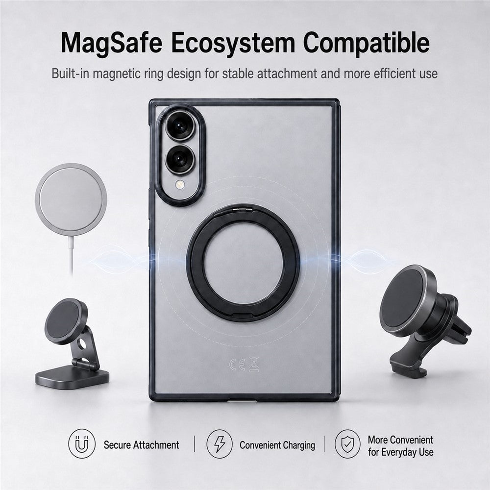 Til Samsung Galaxy Z Fold8 cover Roterende magnetisk støtteben Gennemsigtigt PC telefoncover med hærdet glas skærmbeskytter