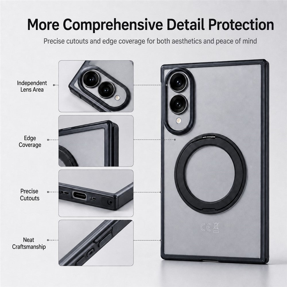Til Samsung Galaxy Z Fold8 cover Roterende magnetisk støtteben Gennemsigtigt PC telefoncover med hærdet glas skærmbeskytter