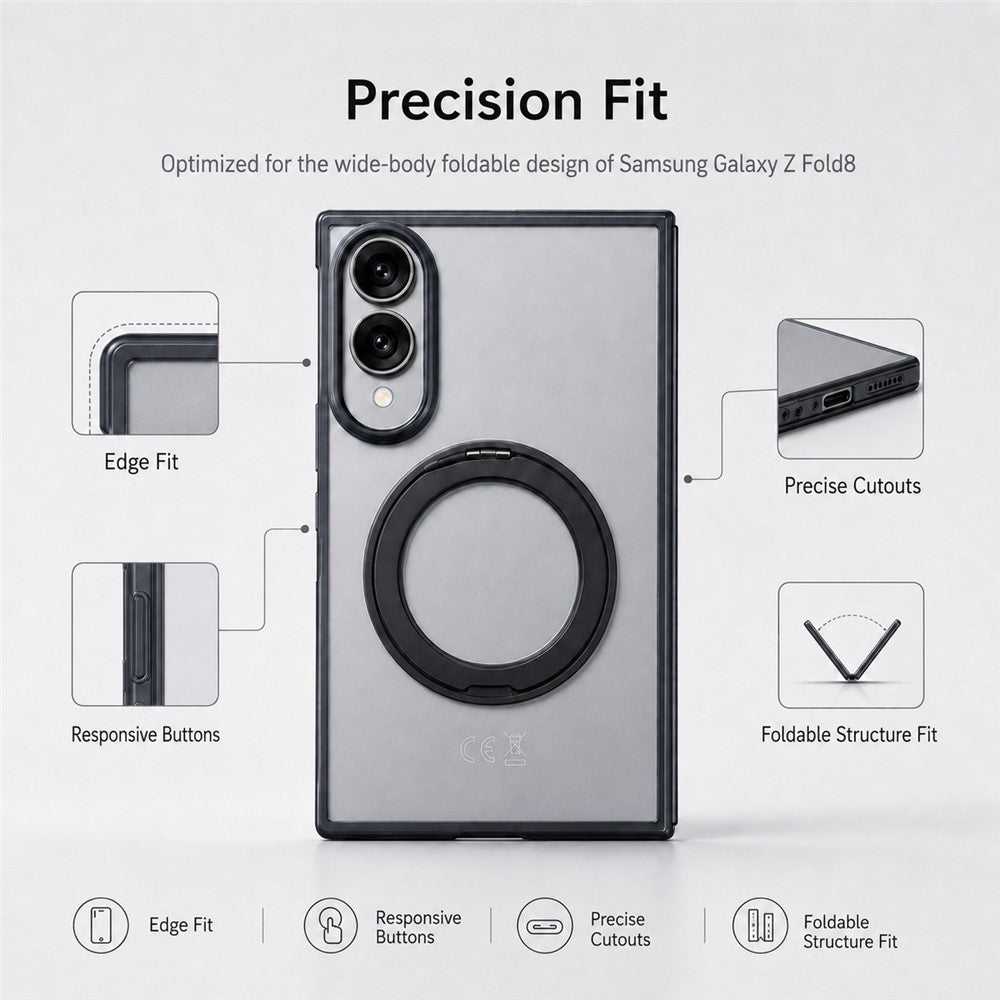 Til Samsung Galaxy Z Fold8 cover Roterende magnetisk støtteben Gennemsigtigt PC telefoncover med hærdet glas skærmbeskytter