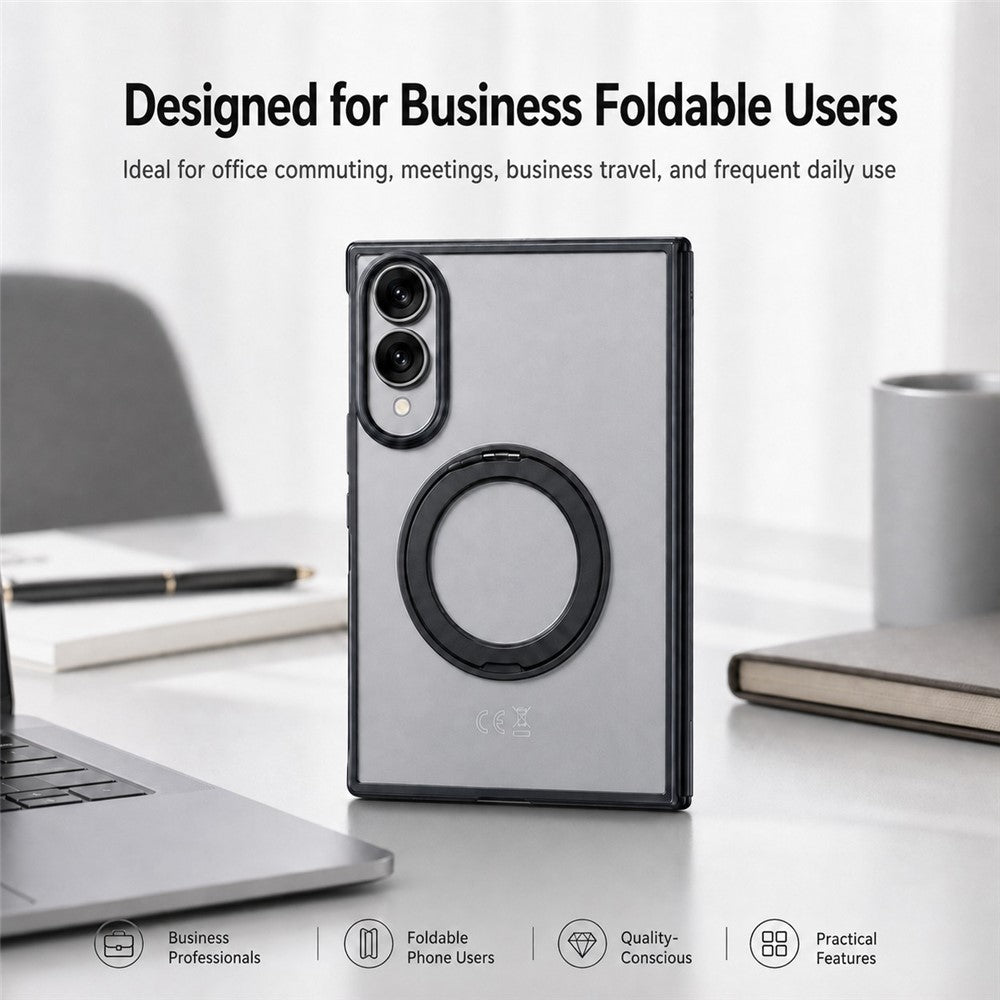 Til Samsung Galaxy Z Fold8 cover Roterende magnetisk støtteben Gennemsigtigt PC telefoncover med hærdet glas skærmbeskytter