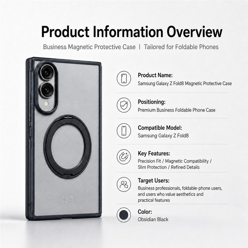 Til Samsung Galaxy Z Fold8 cover Roterende magnetisk støtteben Gennemsigtigt PC telefoncover med hærdet glas skærmbeskytter