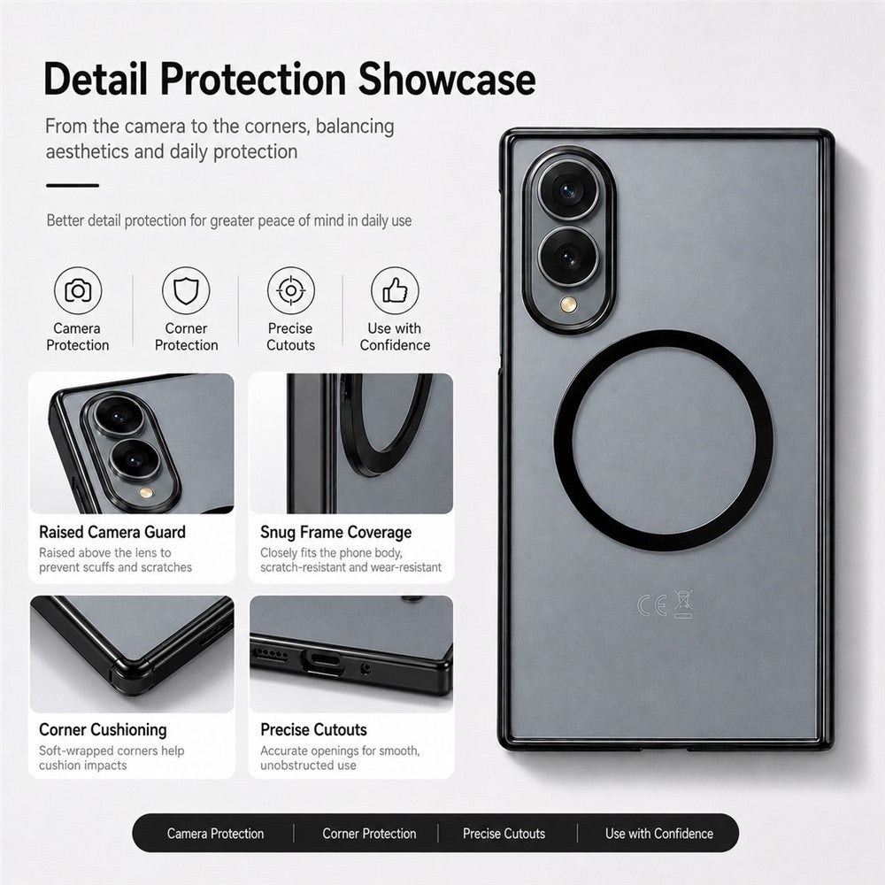 Til Samsung Galaxy Z Fold8 Magnetisk Etui Galvaniseret Gennemsigtig PC Foldbar Telefoncover med Hærdet Glas Skærmbeskytter