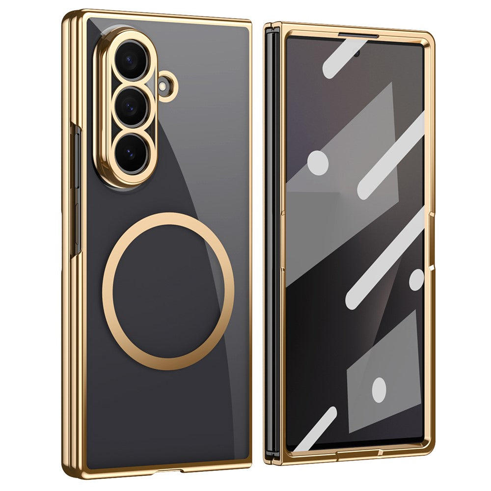 For Samsung Galaxy Z Fold8 Ultra Magnetic Case Electroplated Transparent PC Folding Phone Cover with Tempered Glass Screen Protector