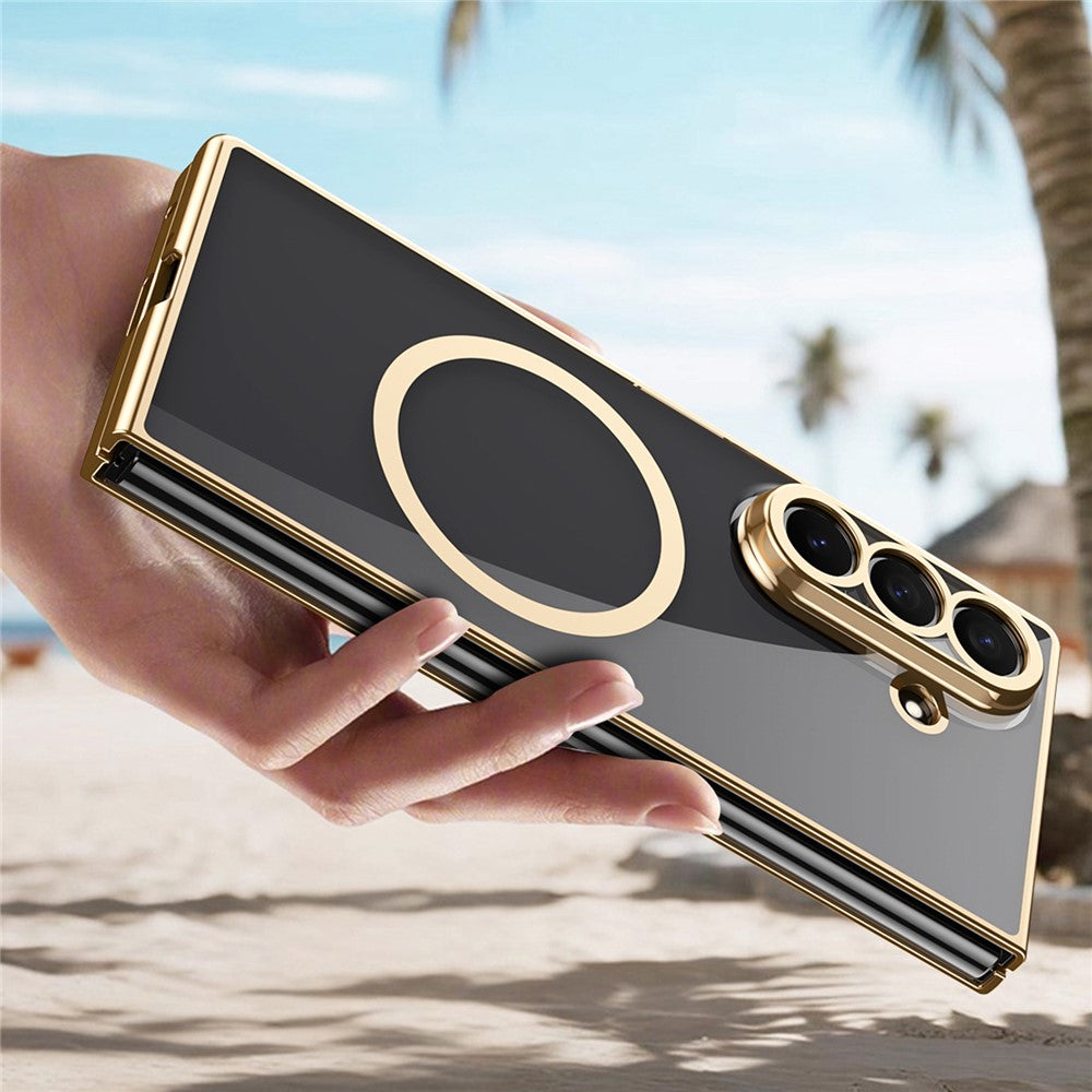 For Samsung Galaxy Z Fold8 Ultra Magnetic Case Electroplated Transparent PC Folding Phone Cover with Tempered Glass Screen Protector