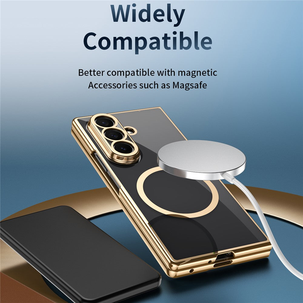 For Samsung Galaxy Z Fold8 Ultra Magnetic Case Electroplated Transparent PC Folding Phone Cover with Tempered Glass Screen Protector