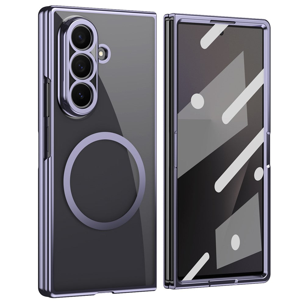 For Samsung Galaxy Z Fold8 Ultra Magnetic Case Electroplated Transparent PC Folding Phone Cover with Tempered Glass Screen Protector