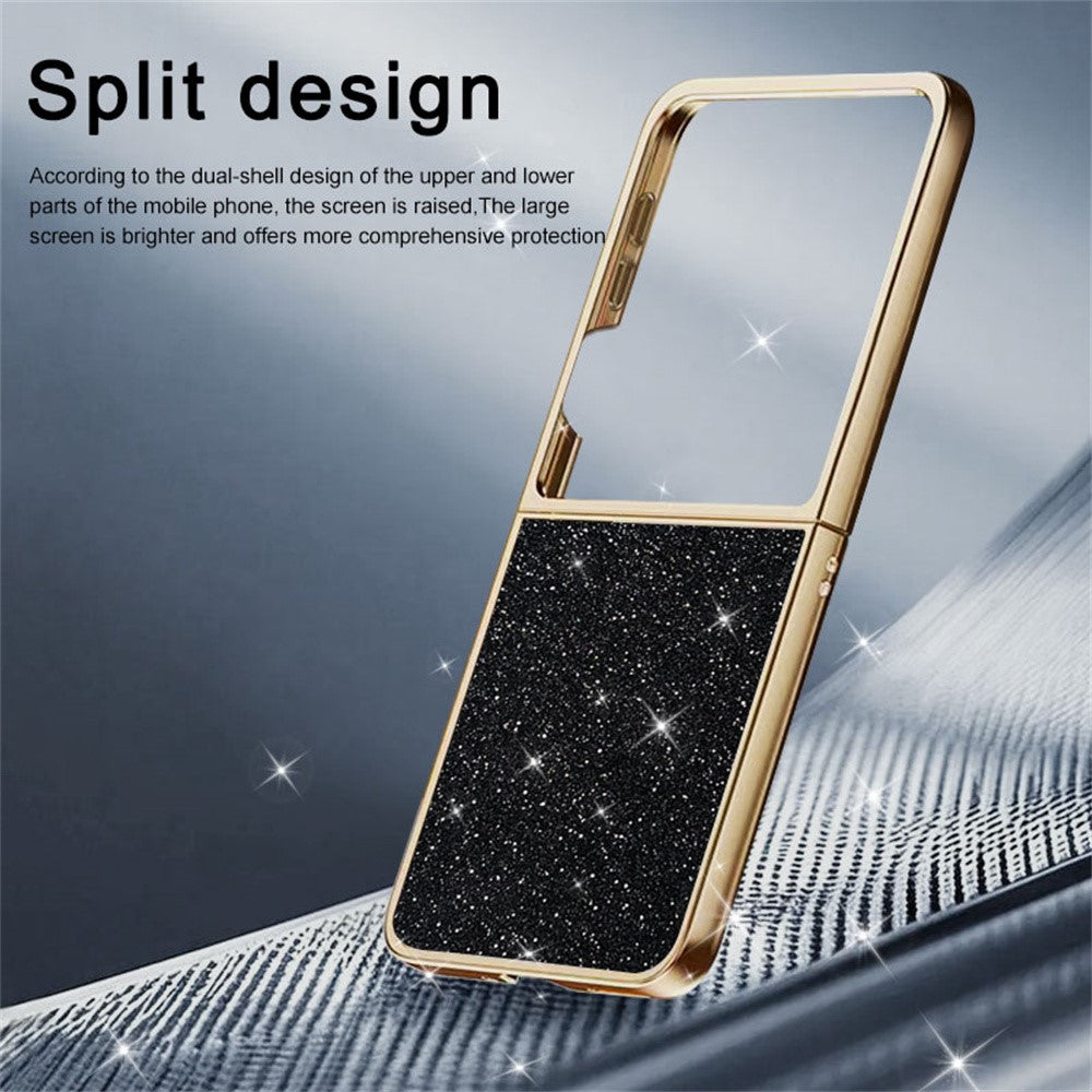 For Samsung Galaxy Z Flip8 Case Leather + PC Electroplating Glitter Phone Cover