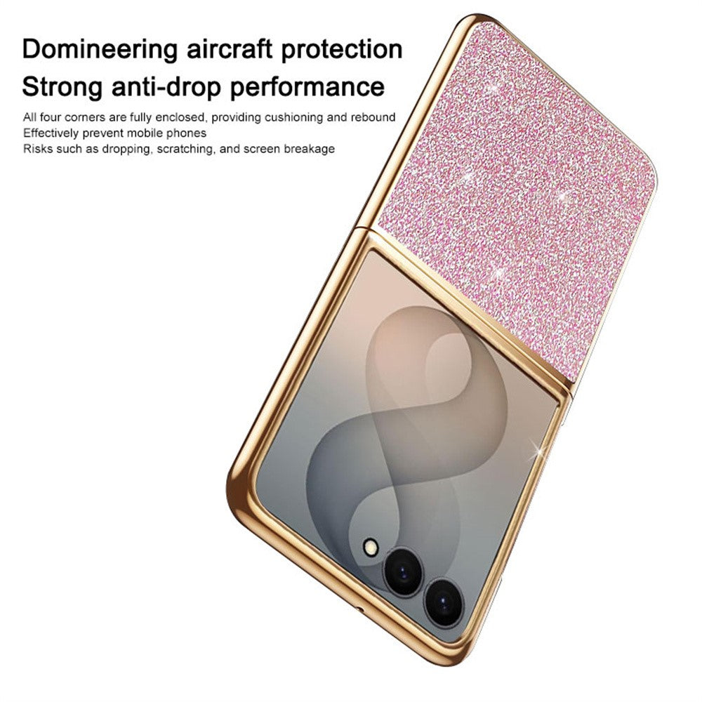 For Samsung Galaxy Z Flip8 Case Leather + PC Electroplating Glitter Phone Cover