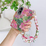 For Samsung Galaxy Z Fold8 Case Gilded Floral Pattern Hard PC Phone Cover with Detachable Silk Ribbon Hand Strap