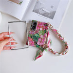 For Samsung Galaxy Z Fold8 Case Gilded Floral Pattern Hard PC Phone Cover with Detachable Silk Ribbon Hand Strap