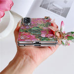 For Samsung Galaxy Z Fold8 Case Gilded Floral Pattern Hard PC Phone Cover with Detachable Silk Ribbon Hand Strap