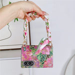 For Samsung Galaxy Z Fold8 Case Gilded Floral Pattern Hard PC Phone Cover with Detachable Silk Ribbon Hand Strap