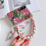 For Samsung Galaxy Z Fold8 Case Gilded Floral Pattern Hard PC Phone Cover with Detachable Silk Ribbon Hand Strap