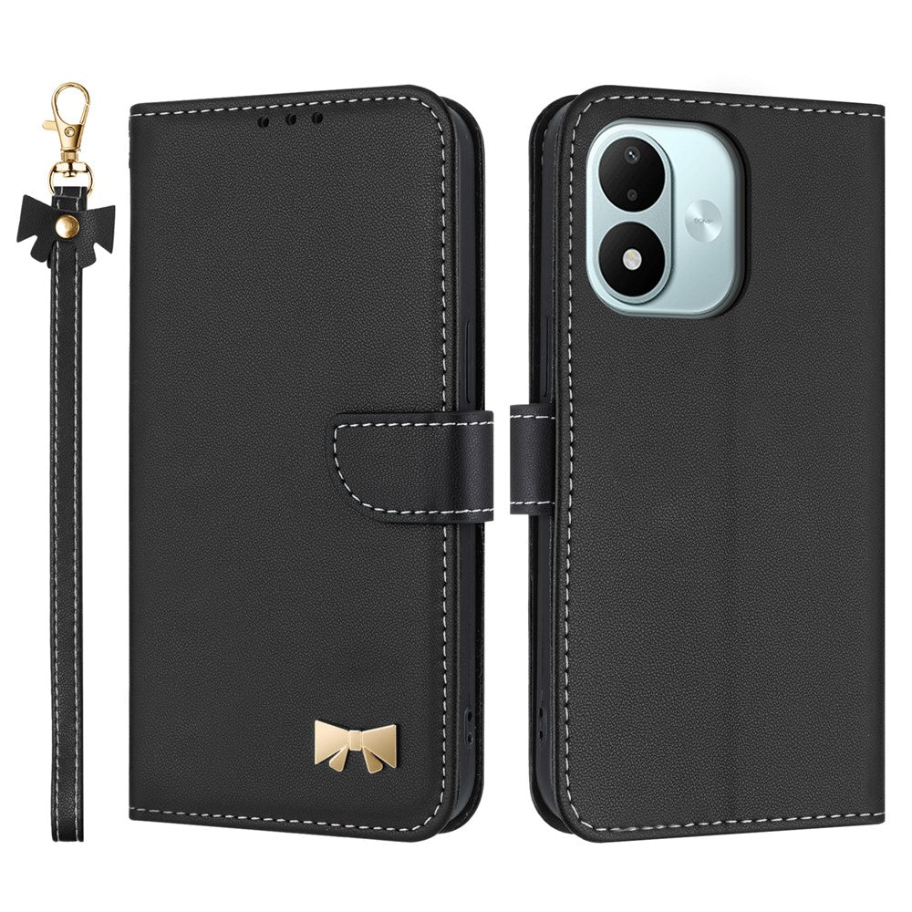 For Xiaomi Redmi Note 17 4G (Global) / Note 17 5G (Global) / Note 17 (India / China) 5G Case Bowknot Decor Wallet Leather Phone Cover with Wrist Strap