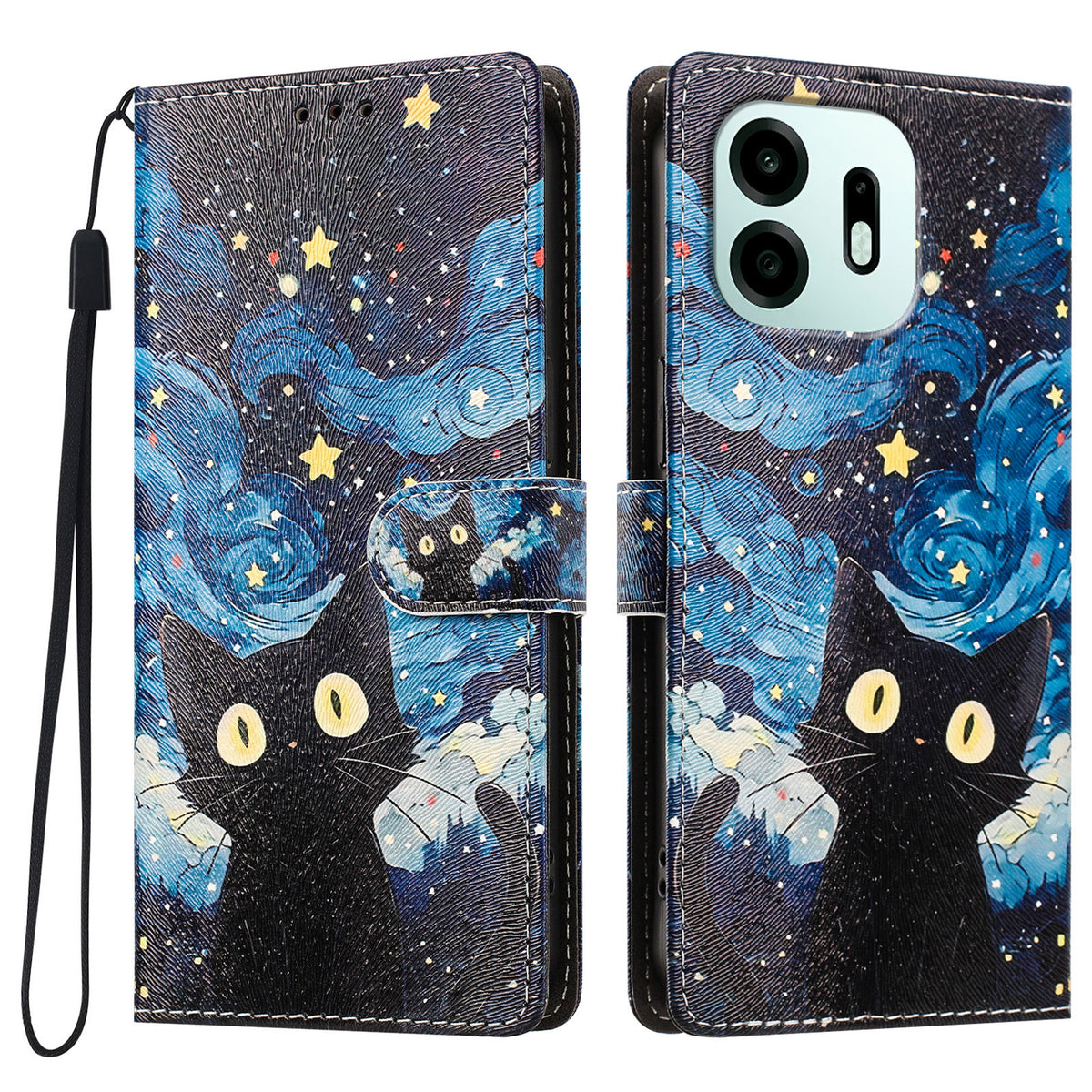 For OnePlus N6 4G Case Pattern Printed PU Leather Flip Wallet Phone Cover with Wrist Strap