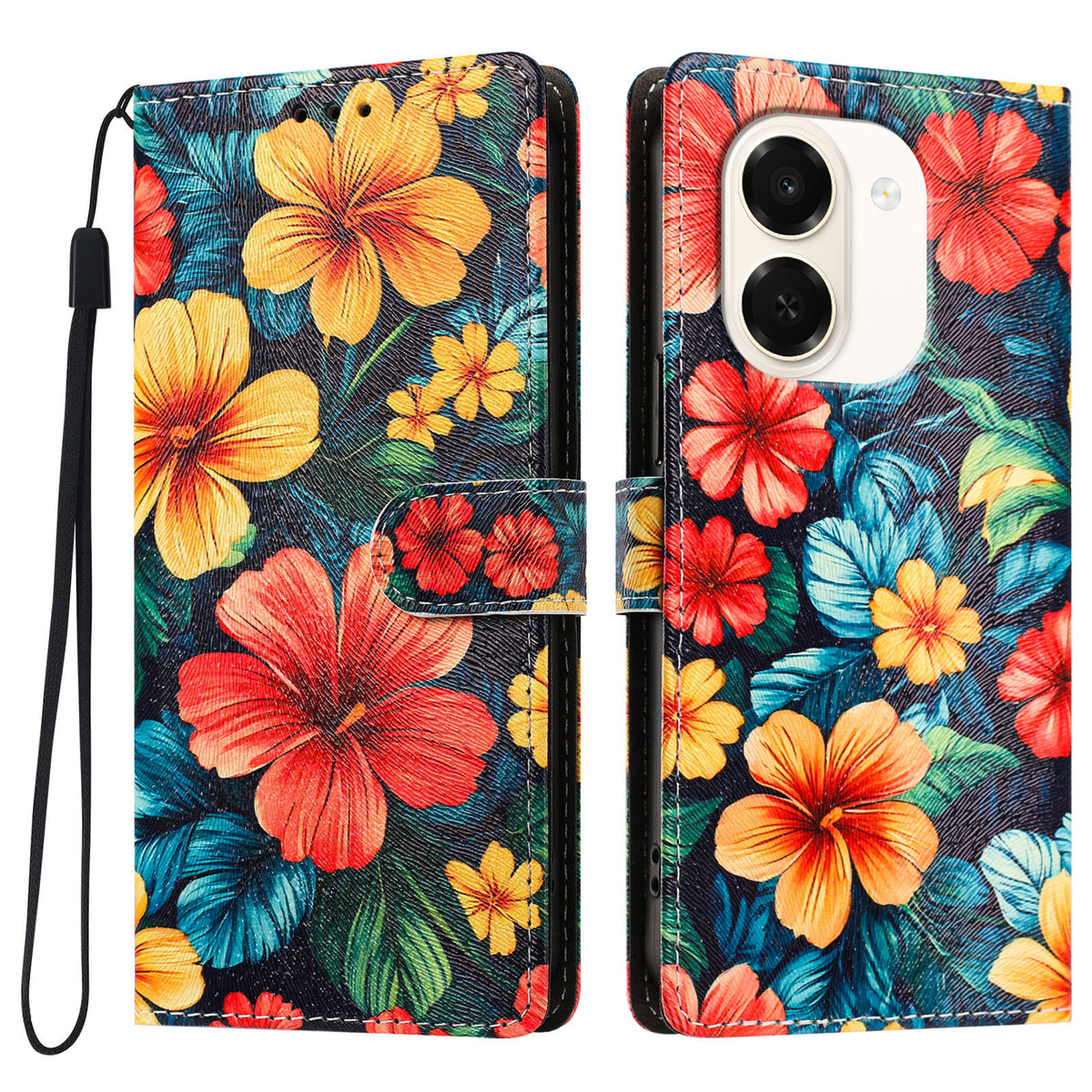 For Honor Play 80 Plus 5G / Honor X7e 4G Case Pattern Printed PU Leather Flip Wallet Phone Cover with Wrist Strap
