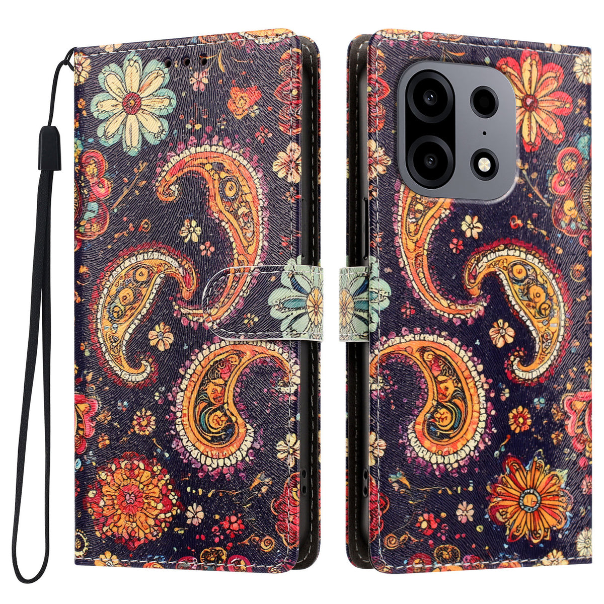 For OnePlus Turbo 6X Pro 5G Case Pattern Printed PU Leather Flip Wallet Phone Cover with Wrist Strap