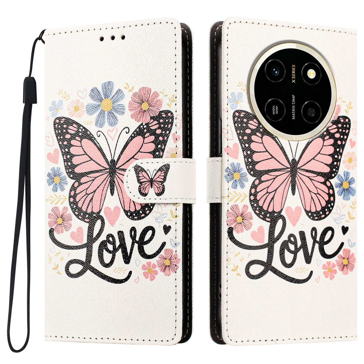 For Honor X80 Pro Max 5G Case Pattern Printed PU Leather Flip Wallet Phone Cover with Wrist Strap