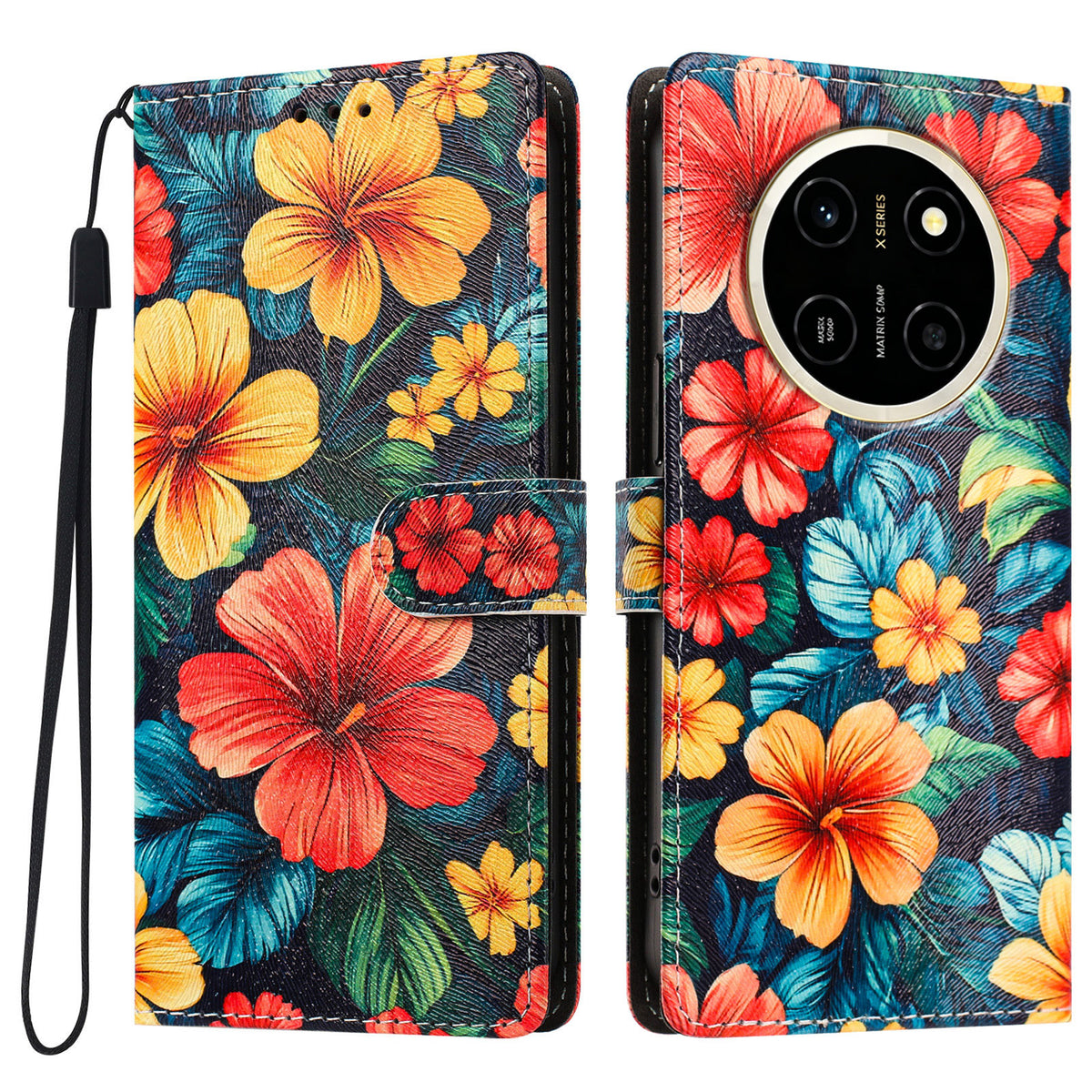 For Honor X80 Pro Max 5G Case Pattern Printed PU Leather Flip Wallet Phone Cover with Wrist Strap