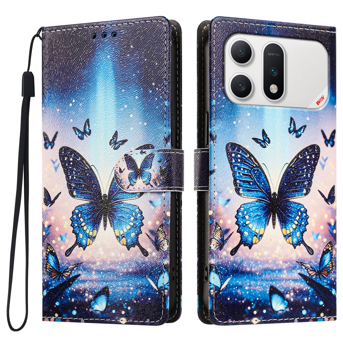 For Honor Win Turbo 5G Cover Mønstret PU Læder Flip Cover med Kortholder og Håndledsrem