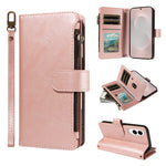 For Samsung Galaxy S25 Edge Leather Case 9 Card Slots Zipper Pocket Phone Cover with Wrist Strap