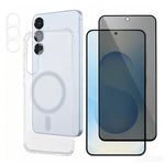 Samsung Galaxy S25 3-i-1 magnetiskt skal TPU + akrylmobilskal med 180° anti-spionfilm + genomskinlig linsfilm