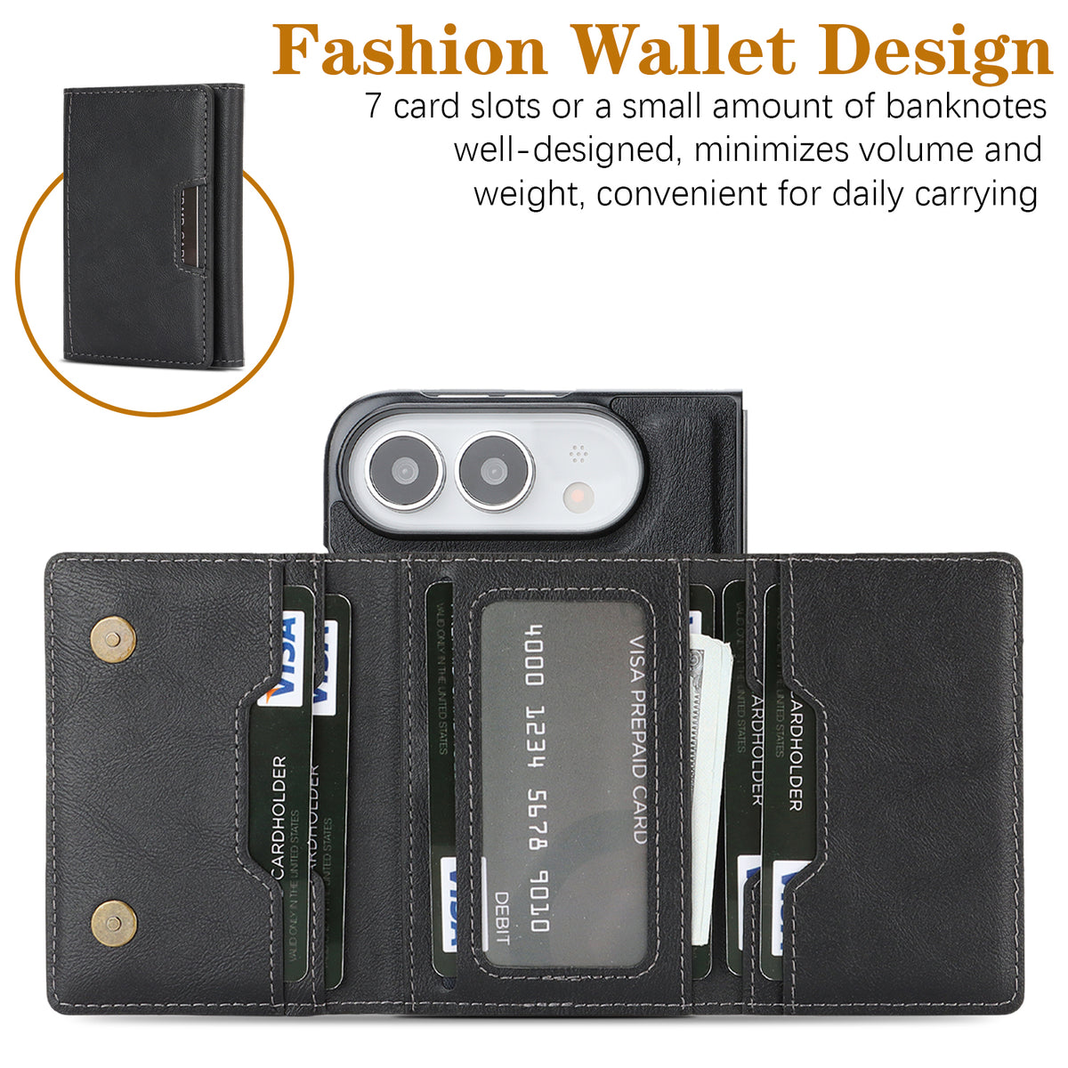 For iPhone Fold Magnetic Case Tri-fold Card Bag Kickstand PU Leather Coated TPU Cover