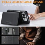 For iPhone Fold Magnetic Case Tri-fold Card Bag Kickstand PU Leather Coated TPU Cover