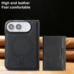 For iPhone Fold Magnetic Case Tri-fold Card Bag Kickstand PU Leather Coated TPU Cover