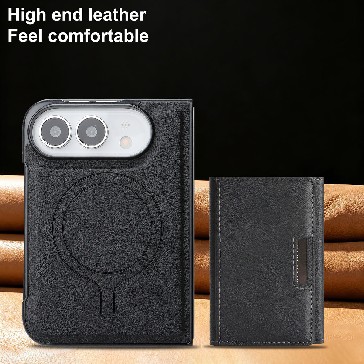 For iPhone Fold Magnetic Case Tri-fold Card Bag Kickstand PU Leather Coated TPU Cover