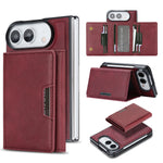For iPhone Fold Magnetic Case Tri-fold Card Bag Kickstand PU Leather Coated TPU Cover