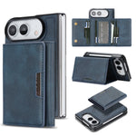 For iPhone Fold Magnetic Case Tri-fold Card Bag Kickstand PU Leather Coated TPU Cover