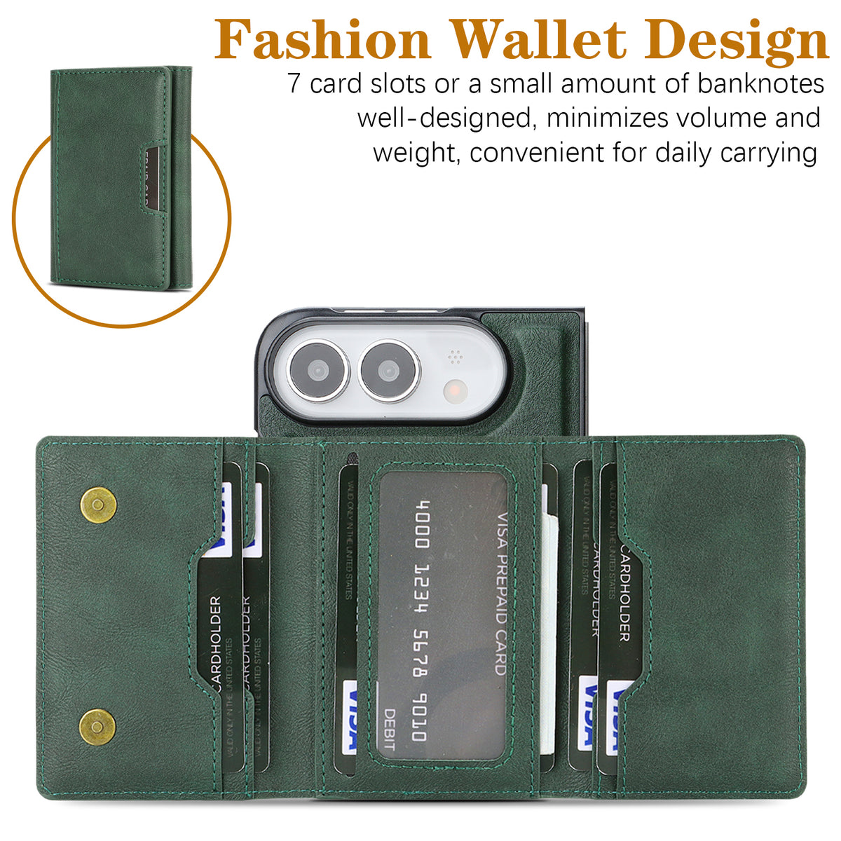 For iPhone Fold Magnetic Case Tri-fold Card Bag Kickstand PU Leather Coated TPU Cover
