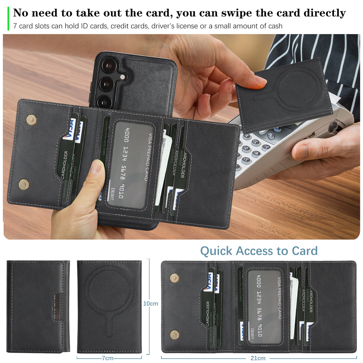 For Samsung Galaxy S26+ Magnetic Case Tri-fold Card Bag Kickstand PU Leather Coated TPU Cover