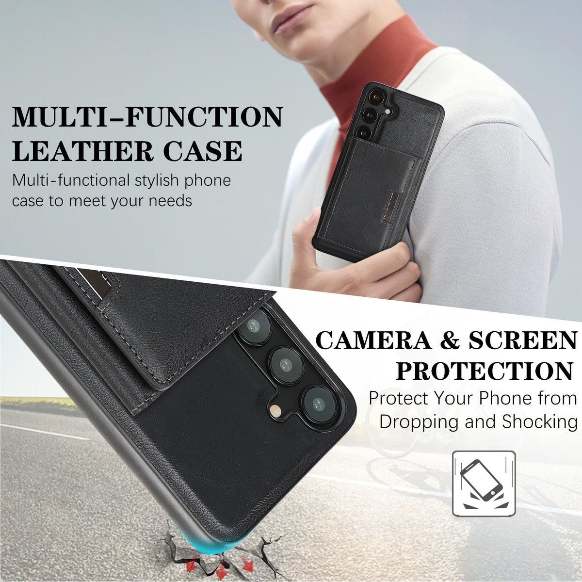 For Samsung Galaxy S26+ Magnetic Case Tri-fold Card Bag Kickstand PU Leather Coated TPU Cover