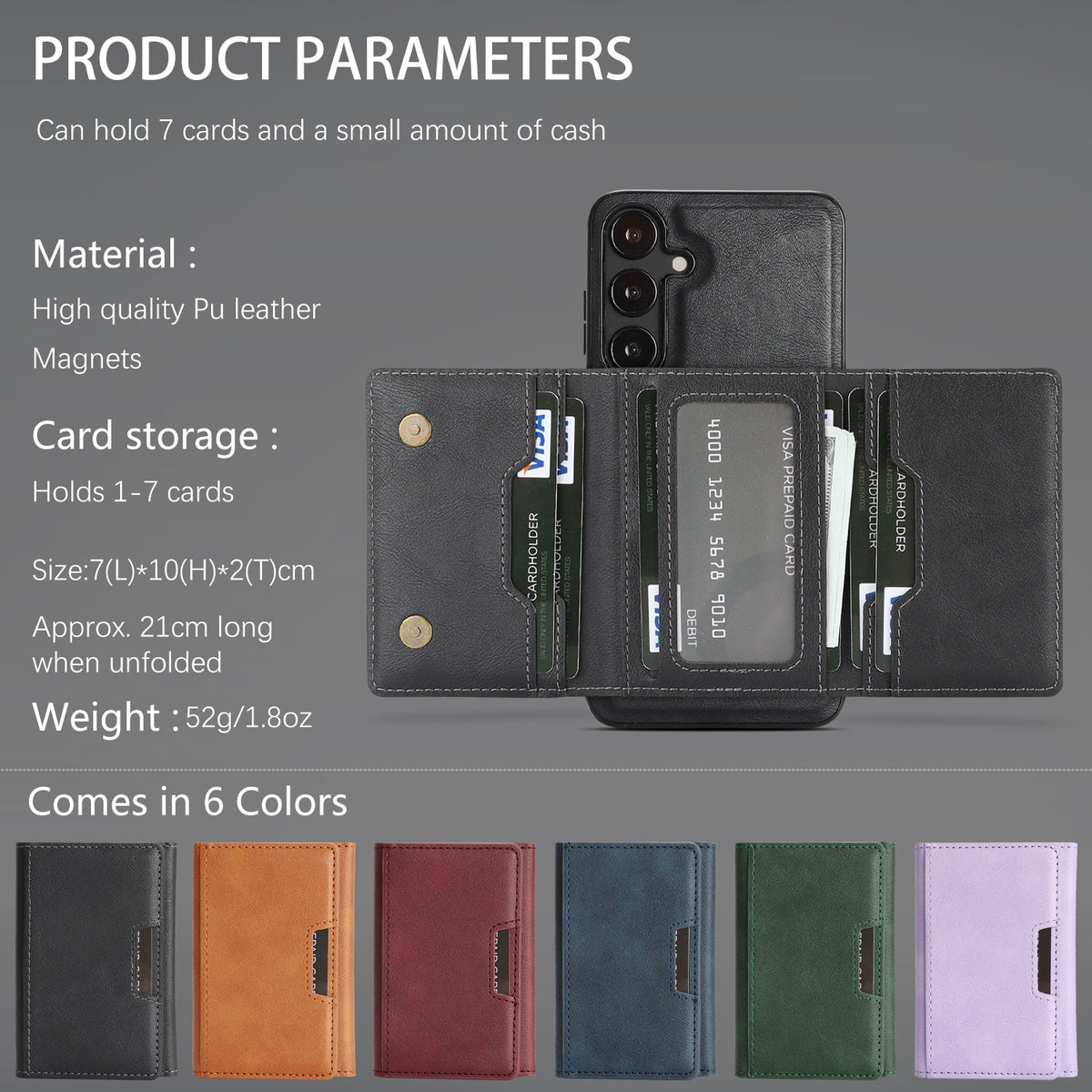 For Samsung Galaxy S26+ Magnetic Case Tri-fold Card Bag Kickstand PU Leather Coated TPU Cover