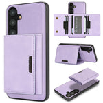 For Samsung Galaxy S26+ Magnetic Case Tri-fold Card Bag Kickstand PU Leather Coated TPU Cover